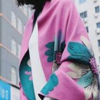 大判 ストール 花柄 リバーシブル ピンクの画像