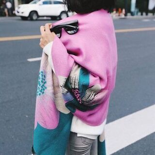 大判 ストール 花柄 リバーシブル ピンクの画像