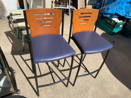 取引中2脚セット CRESのカウンターチェア 木×アイアン×青レザー しげん屋