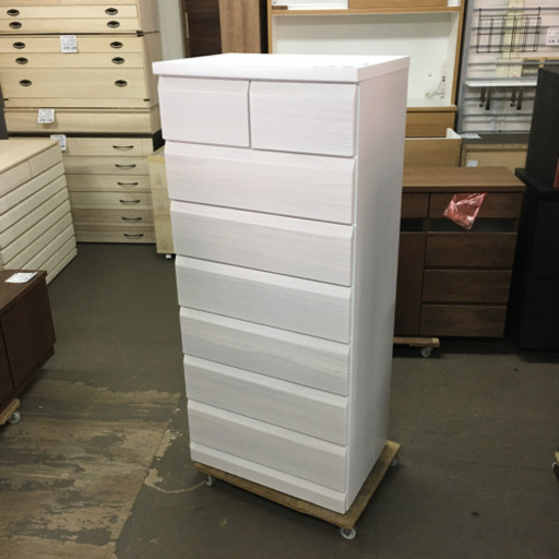 天然木桐のチェスト　ハイチェスト　スリム　収納　棚　ホワイト　白　多段引き出し