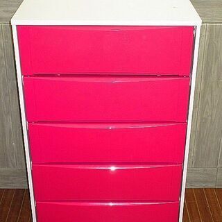 stp-0589　プラスチックチェスト　ピンク　5段　幅55　収...