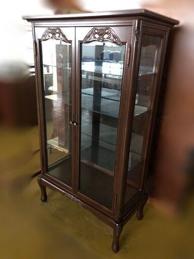 日本製 クラシック ガラスキャビネット インテリア 猫脚 木製(桜) 約W94×D50×H160cm 【自社配送は札幌市内限定】倉庫保管（藻）