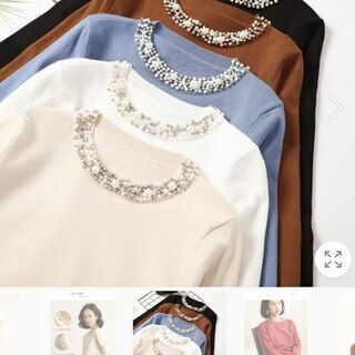 長袖パール 紺ニットのセーター　【値下げしました！】の画像