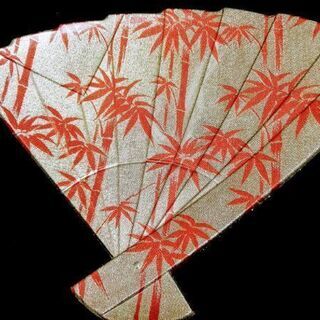 ●扇形 菓子盆セット 未使用 ゴールド 朱赤の画像