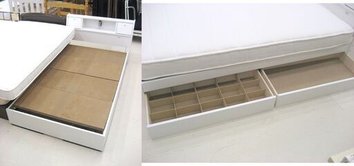 セミダブルベッドセット 収納 宮付き ホワイト 1口コンセント マットレス付き フレーム付き 引き出し 札幌 厚別店
