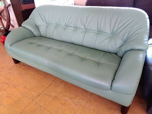 ★２~３人掛けソファ★グリーン リラックス 高級感 家具 リビング レザー