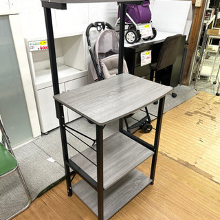 【リサイクルショップ八光　田上店　配達・設置OK】グレー木目調　キッチン家電収納ワゴンの画像