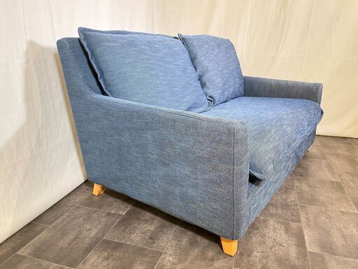 RELAX FOAM リラックスフォーム ソファ 2人掛け ブルー系 ファブリック 中古品