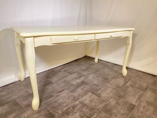 ダイニングテーブル テーブル 白 作業台 姫系 カントリー系 引き出し付き 中古品