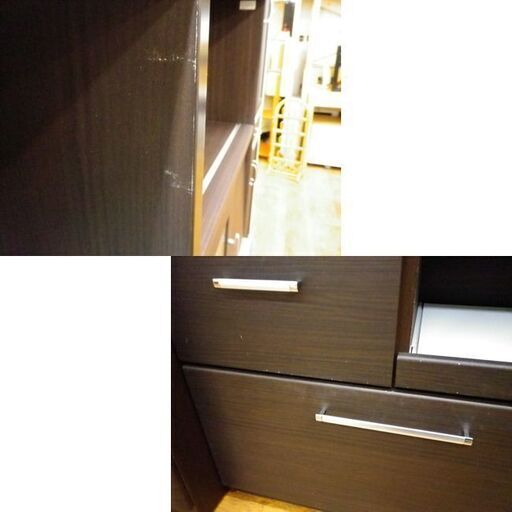 大型キッチンボード 88×40×180cm ダークブラウン 木目調 ガラス扉 ガラスドア レンジボード レンジ台 食器棚 札幌 厚別店