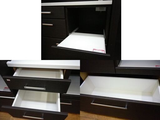大型キッチンボード 88×40×180cm ダークブラウン 木目調 ガラス扉 ガラスドア レンジボード レンジ台 食器棚 札幌 厚別店