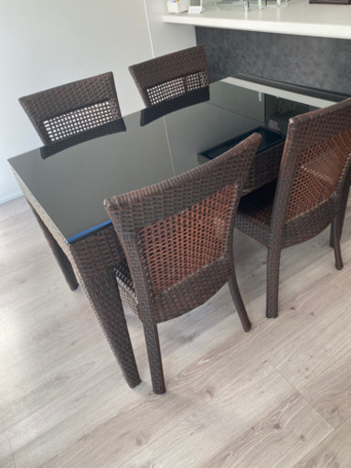 【値下げ】リゾート風ラタン調お洒落ダイニングセット