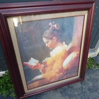 本を読む少女　複製画　額付き　大き目