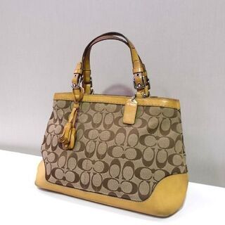 コーチ ハンドバッグ 6830 シグネチャースモールキャリーオール キャンバス レザー 革 ベージュ COACH 札幌市東区 新道東店の画像