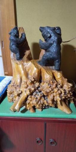 木彫り一本もの、熊の親子