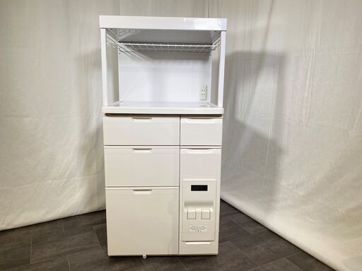 レンジ台 米びつ付き キッチン収納 収納棚 白 中古品