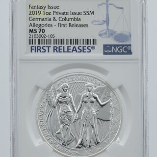 【FIRST RELEASES NGC MS70】22019年 ゲルマニア＆コロンビア 女神像 5マルク 銀貨 アレゴリーシリーズ Fantasy Issue｜アンティーク コイン