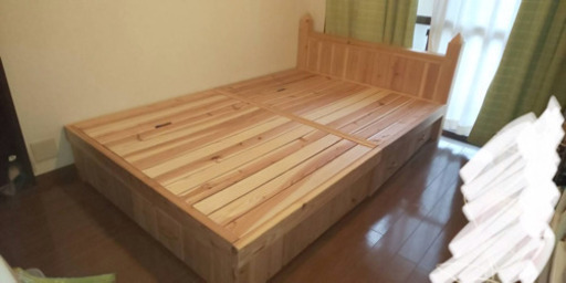ダブルベッド 手作り 収納付き 組み立て式