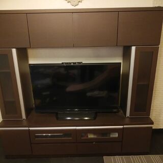値下げ 収納たっぷり テレビボード 茶 ニトリの画像