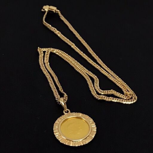 K18 喜平 6面ダブル ネックレス 24金 K24 ツバルホース金貨 トップ付