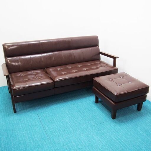 3人掛け ヴィンテージ風カウチソファ ブラウン (AA37)