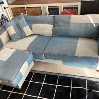 デニムソファ ソファー オットマン セット ヴィンテージ パッチワーク