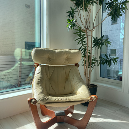 本革×木　チェア　オフホワイト　北欧