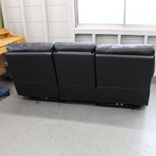 T323) ニトリ 電動リクライニングソファ 3人掛け ビリーバー HL02227S ハーフレザー ブラック ハイバック 中央テーブル機能 ソファ