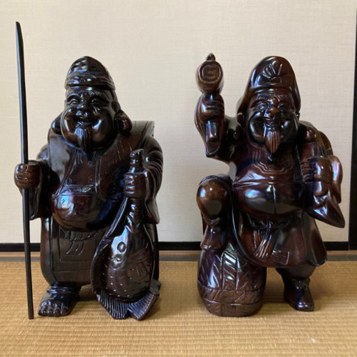 大黒様と恵比寿様　木彫り
