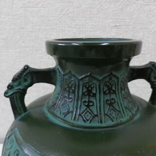 花瓶 青銅 鳳凰 インテリア オブジェ 花器 置物 両手に手持ち付き 西岡店の画像