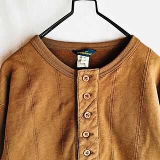【90s】Woolrich ヘンリーネック スウェット 凹凸縞柄 M
