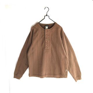 【90s】Woolrich ヘンリーネック スウェット 凹凸縞柄 Mの画像