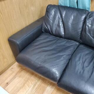 今週末で出品終了します 無印良品 革 ソファ 2人掛け 黒 ワイド