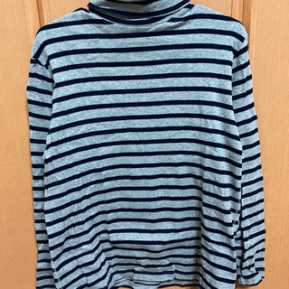 タートルネック長袖 Ｍサイズ グレー×ネイビー 中古品 