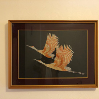 （無料）額縁入りの壁飾り、手刺繍、日本風