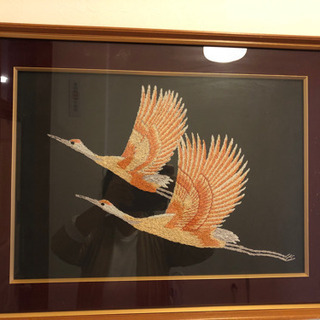 （無料）額縁入りの壁飾り、手刺繍、日本風の画像