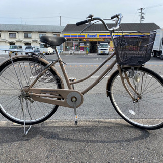 【26インチ特選中古自転車】美品❗️ベージュ　変速なし　前カゴ新...