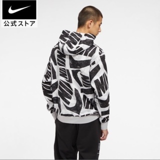 正規品 NIKE 新品 パーカー ビックロゴ 総柄 M メンズ カジュアル 洋服 未使用 ロゴパーカー 白 黒 ホワイト ブラックの画像