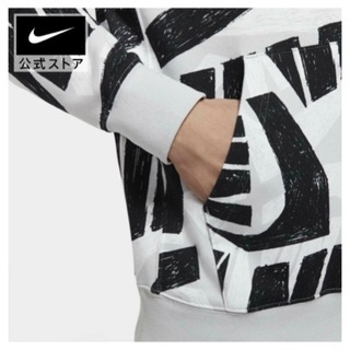 正規品 NIKE 新品 パーカー ビックロゴ 総柄 M メンズ カジュアル 洋服 未使用 ロゴパーカー 白 黒 ホワイト ブラックの画像