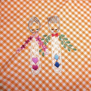 スプーン＆フォークの手刺繍のナフキン２枚セットの画像