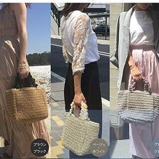 【新品】　★ハンドトートバッグ・フリル付★　夏かごバッグ