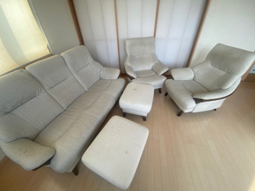 ソファセット！3P＋1P＋1P＋オットマン2脚訳ありの為激安