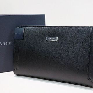 【苫小牧バナナ】未使用品 BURBERRY/バーバリー WB-5046-09 メンズ レザー セカンドバッグ ブラック クラッチバッグ 日本製/西川♪
