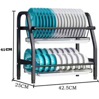 新品　未使用　そのほかも色々激安にて、出品してます！！食器かご 2段水切り 水切りラック 水切りかご ディッシュラック 水が流れる 黒の画像
