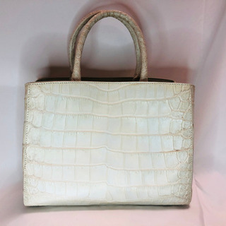 クロコ　ワニ革 ハンドバッグ ショルダー付 バニラ 白 本革 キレイ