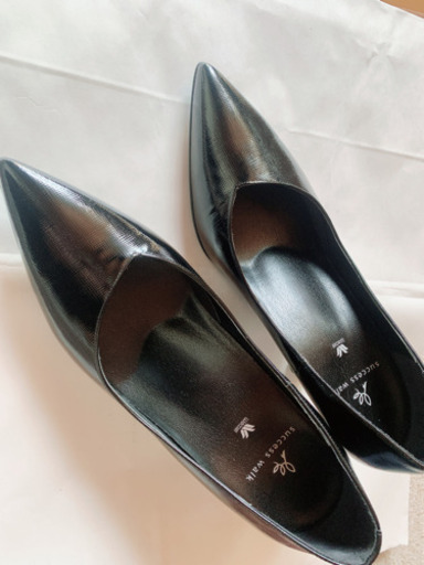 【23.5cm E】ワコール　サクセスウォーク  Wacoal エナメル　パンプス　ポインテッドトゥ　本革　黒