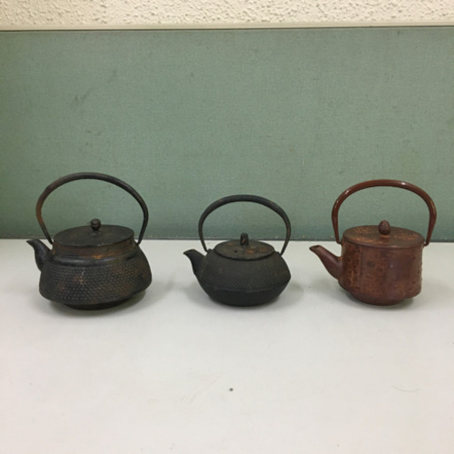 鉄瓶　3セット　銘あり　鉄瓶 急須 岩鋳 南部鉄瓶 龍文堂 南部鉄器 煎茶道具 盛栄堂 紋 水漏れ無しです。