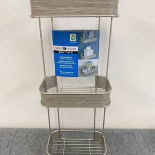 【未使用】InterDesign RealWood　自立式バスルーム収納棚　3段　サテン/グレーウッド仕上げの画像