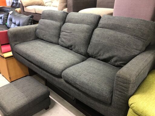 【リサイクルショップどりーむ天保山店】990　ソファ　3人掛け　オットマン付き　ブラウンカラー　中古品