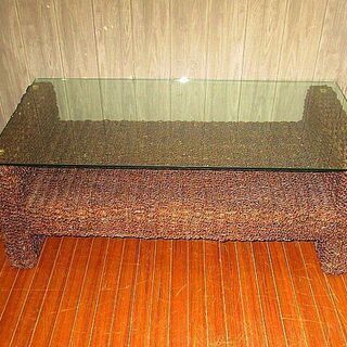 stp-0617　ラタン　ガラステーブル　籐家具　リゾートスタイ...